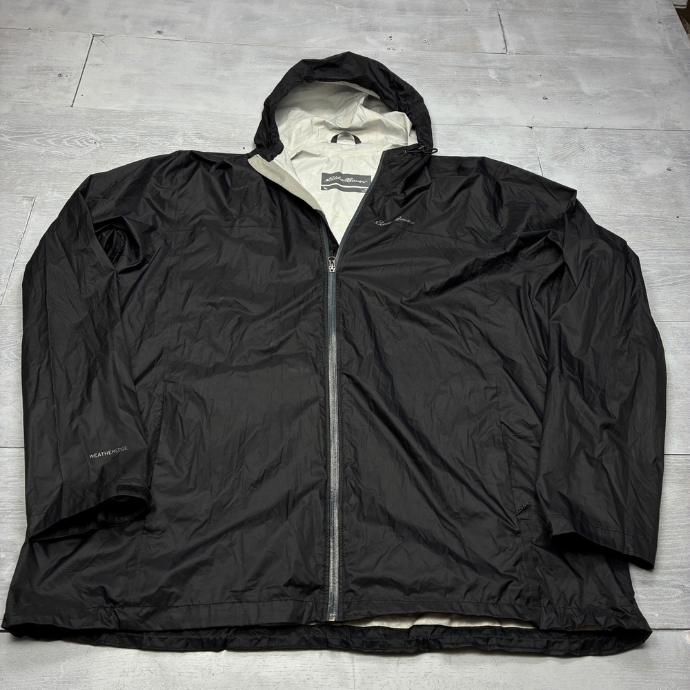 Eddie Bauer WeatherEdge Rain Jacket Mens 3XL Tall Black Ripstop Hooded Shell